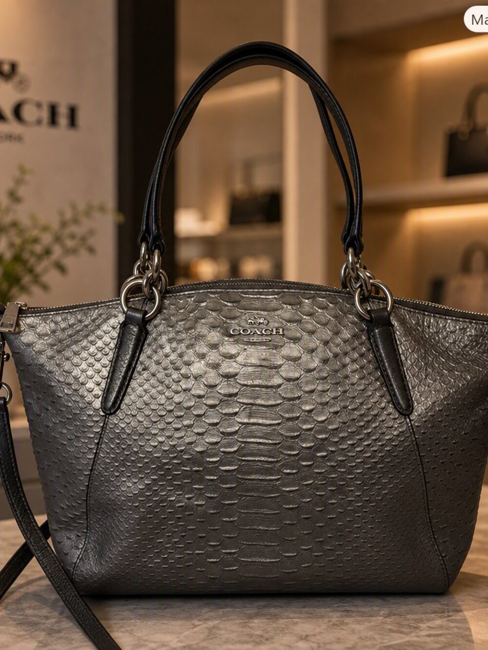 Coach Small Kelsey Pewter Leather Satchel F39779